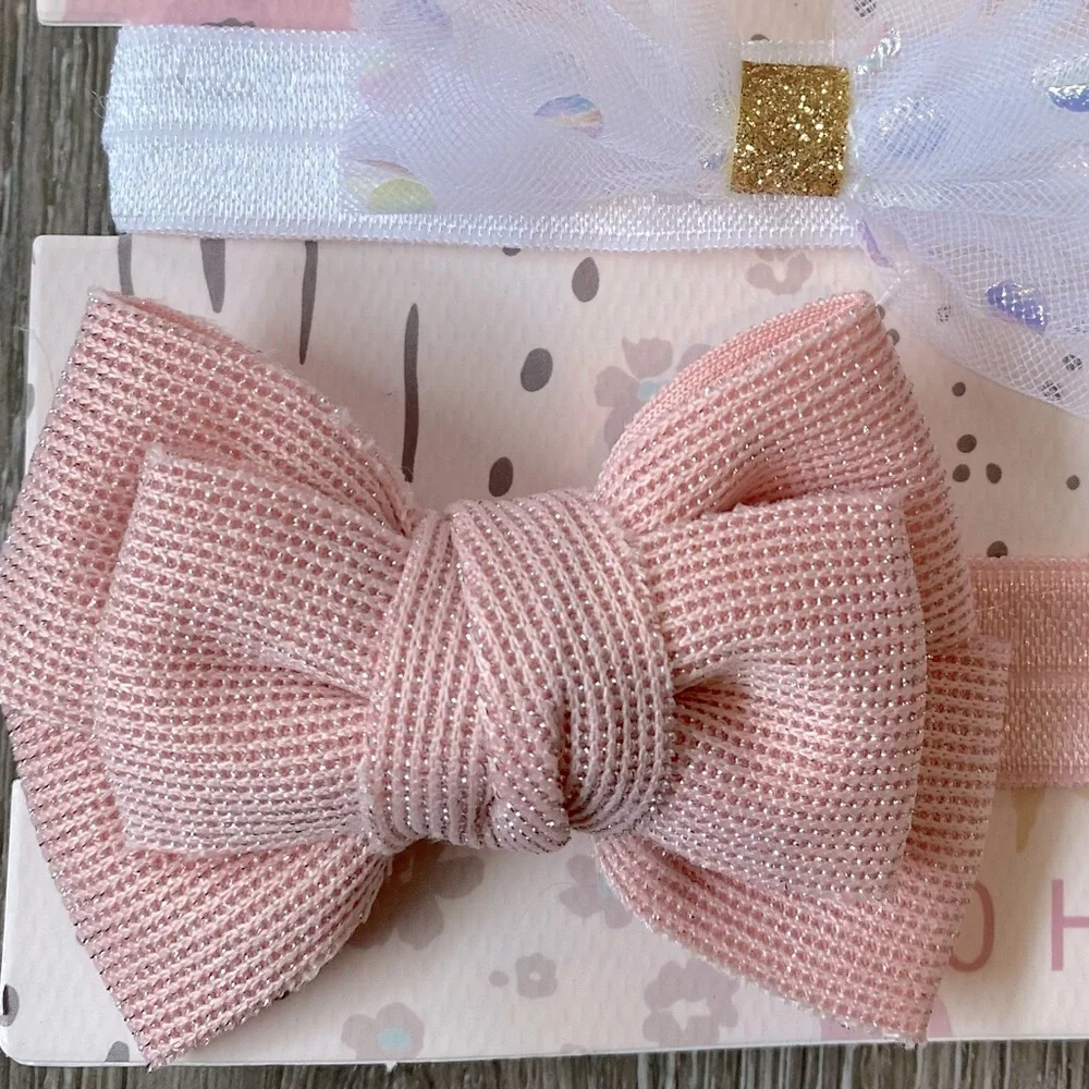 NEW! Bundle 10 Headbands With Bows Dainty Newborn Baby Pink Cream White Gray